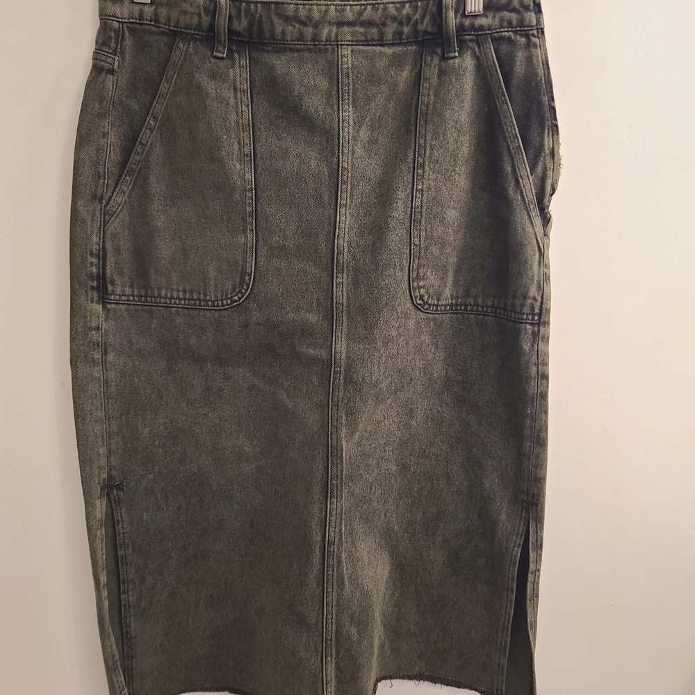 Zara Olive Denim Pencil Skirt